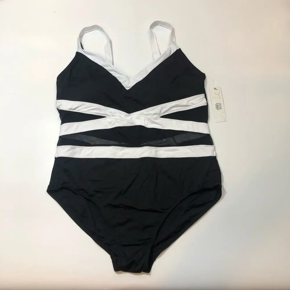 Anne Cole Colorblock Mesh VNeck One Piece Swimsuit